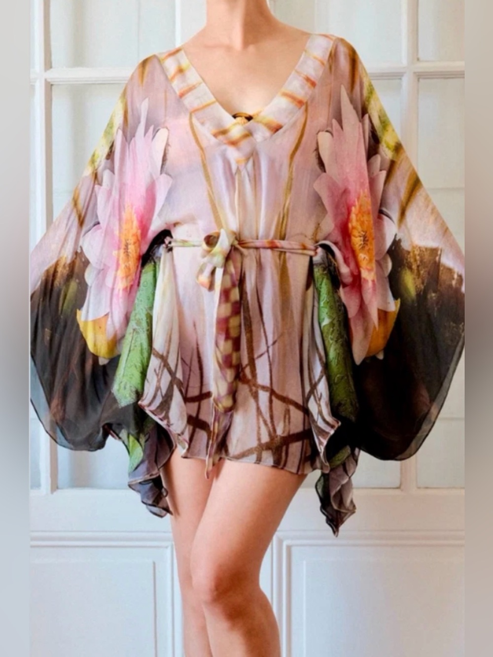 Roberto Cavalli Size 44 • 100% Silk Sheer Dress Tunic Kaftan 2009 Runway Luxury.